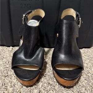 Black Leather Women's Wedges